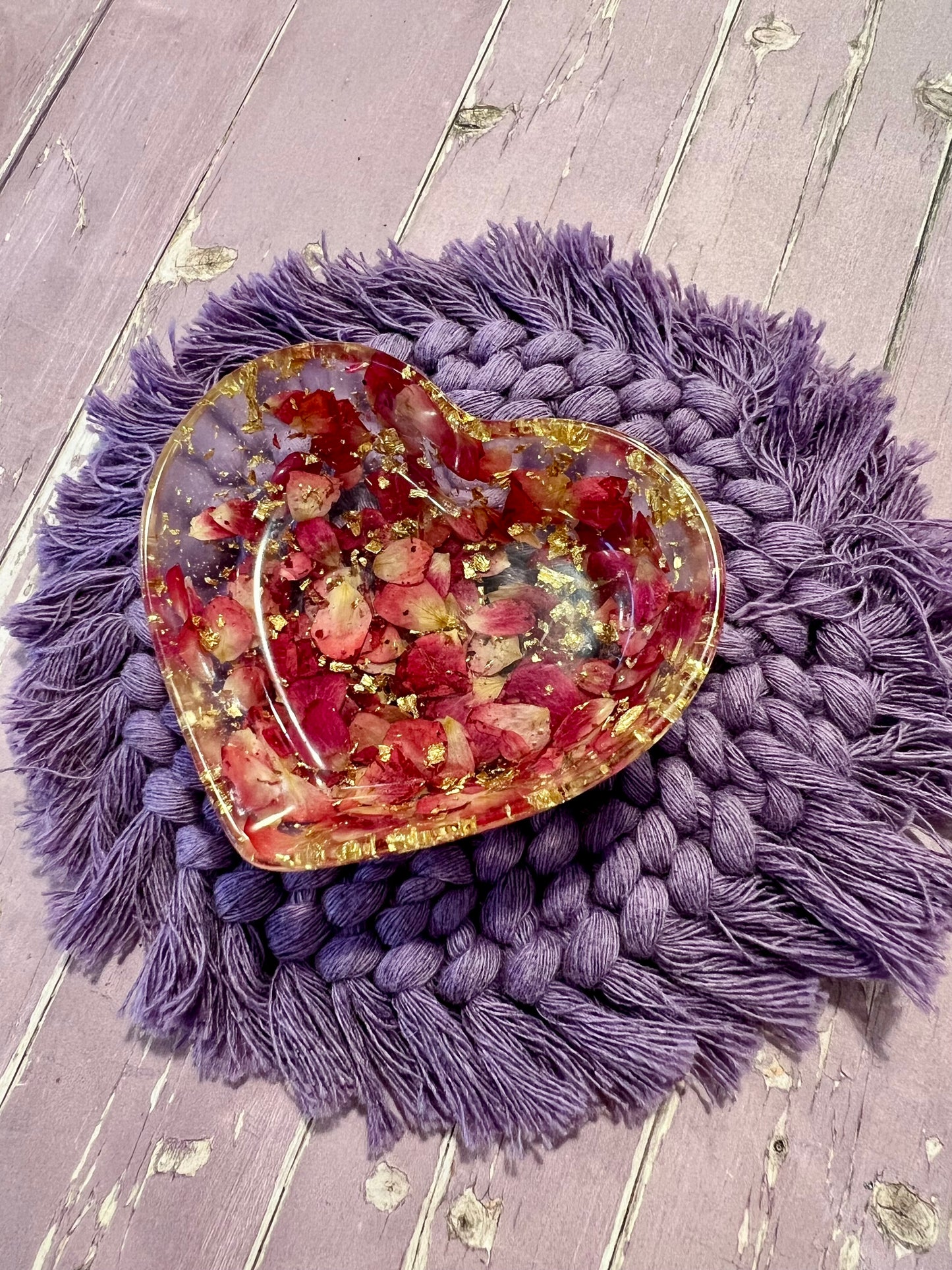 Rose Petals & Gold Leaf Heart Trinket Dish