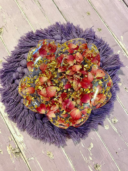 Rose Petals & Gold Leaf Flower Trinket Dish