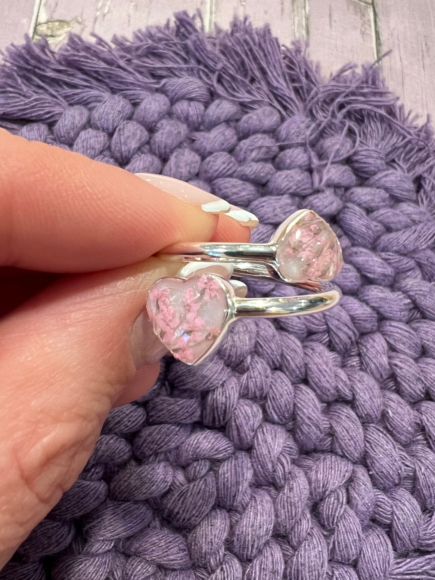 Double Heart Pink Queen Anne's Lace Ring