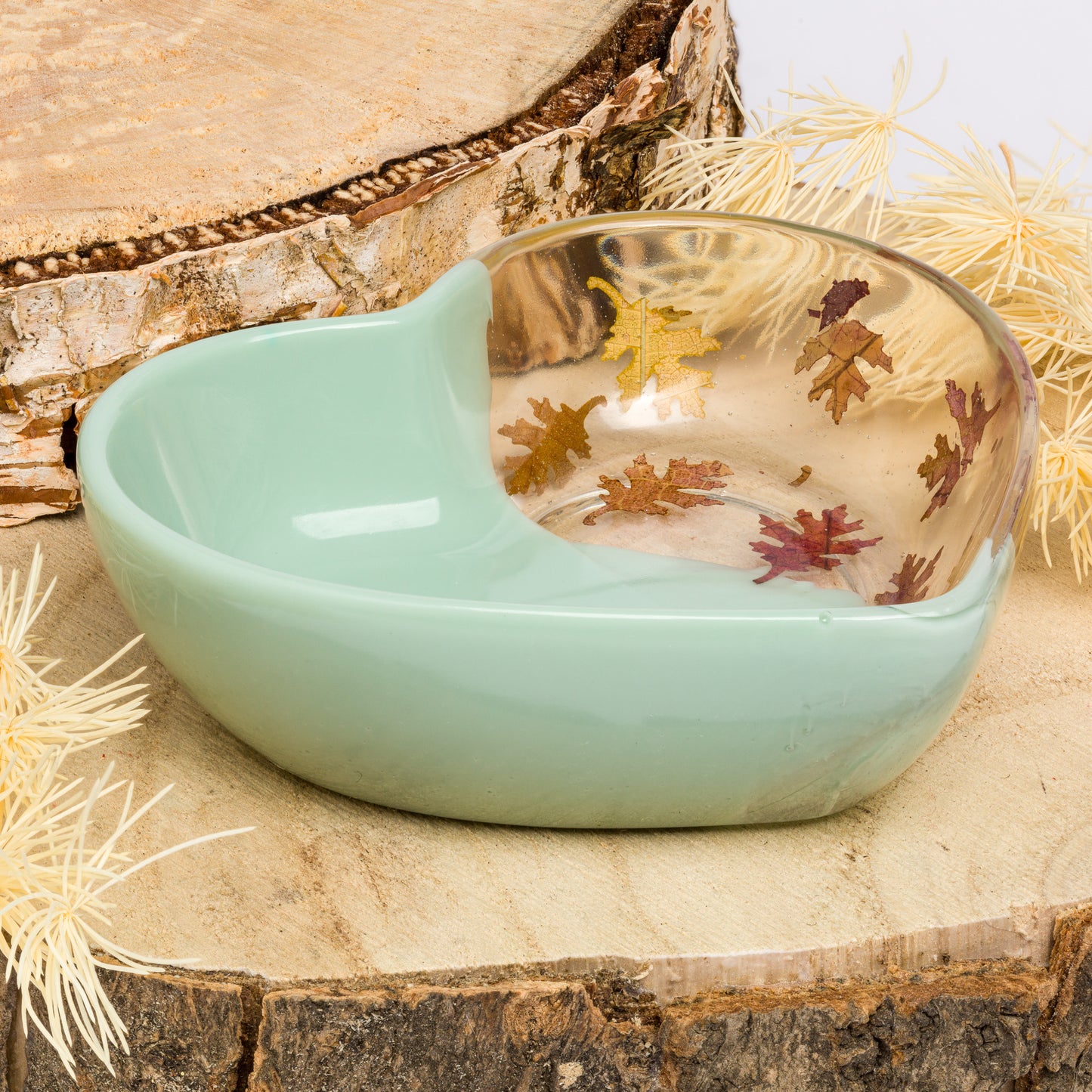 Mint Green & Leaf Trinket Dish